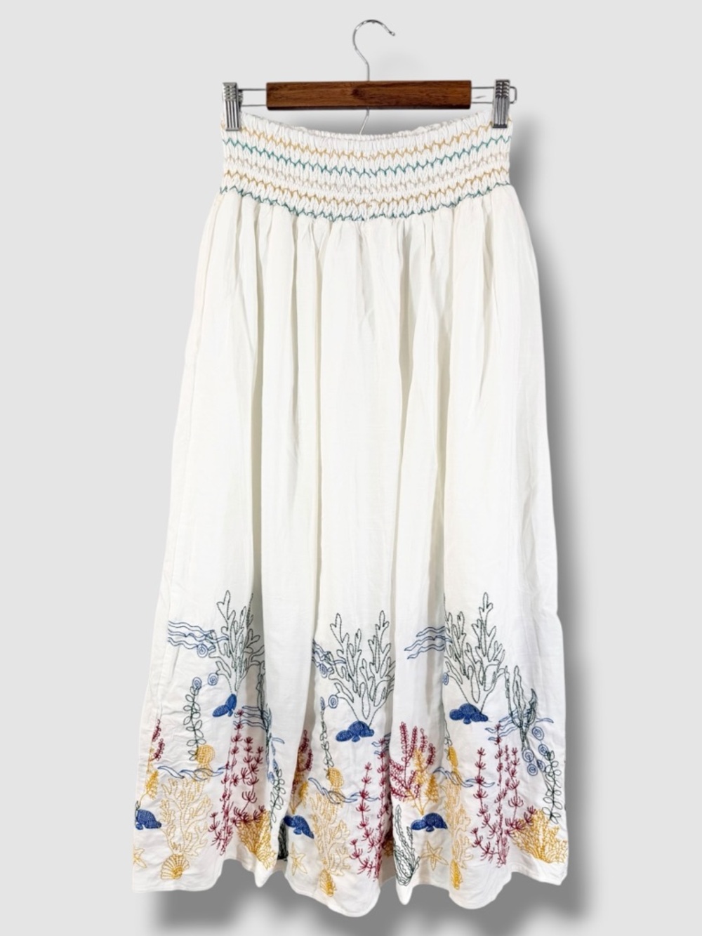 Forgotten Grace Maxi Skirt Size M White Cotton Embroidered Boho Tassel Summer - Picture 7 of 9